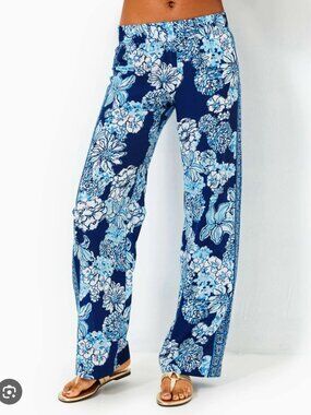 Lilly Pulitzer Bal Harbour Palazzo Pant-Size Large-Low Tide Navy/Bouquet All Day